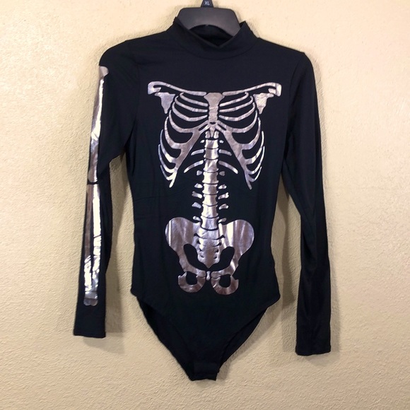 gaze Tops - Gaze Top Body Suit Skeleton S NWT Black Gray